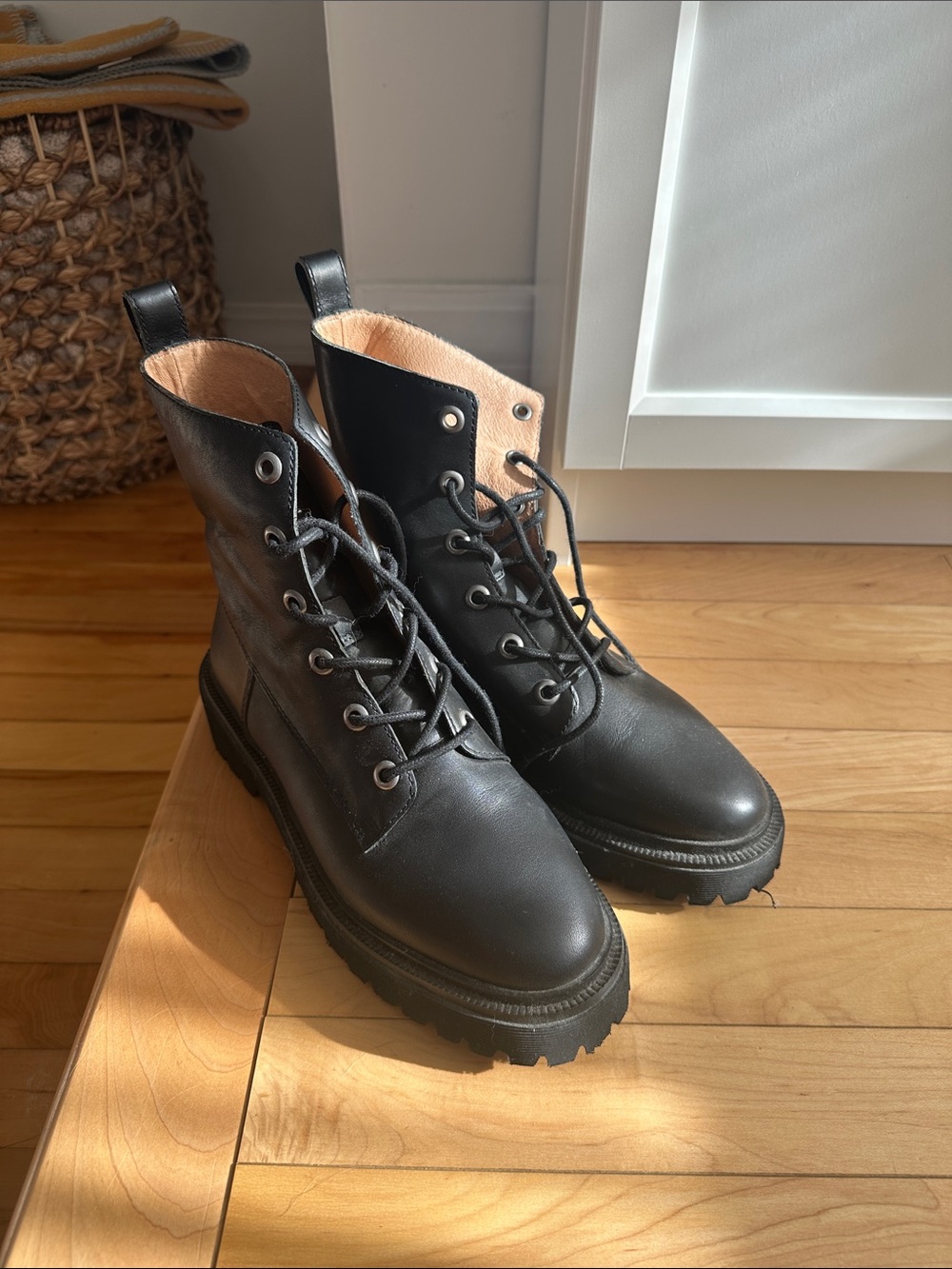 Madewell Black Leather Lace-Up Combat Boots